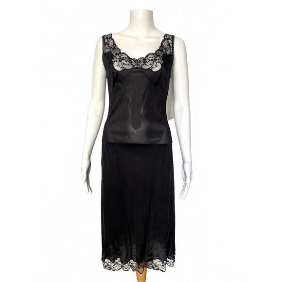 Vintage DOLCE & GABBANA 1980's Black Lace Satin Chemise Slip Dress IT-38 US-2 - Picture 1 of 11